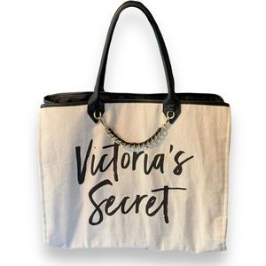 Victoria’s Secret Cream & Black Large Canvas Tote Bag